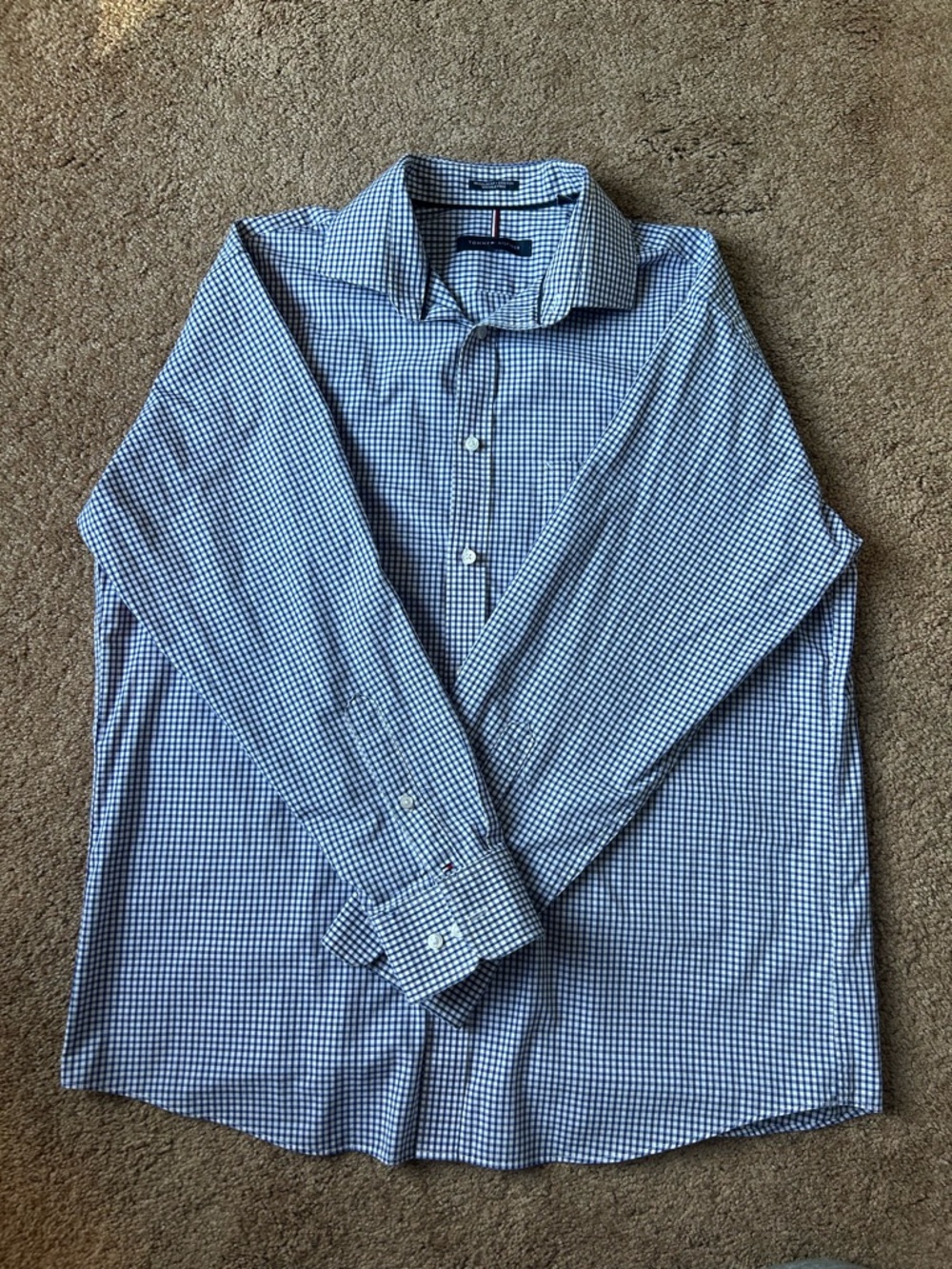 Tommy Hilfiger Blue and White Gingham Dress Shirt